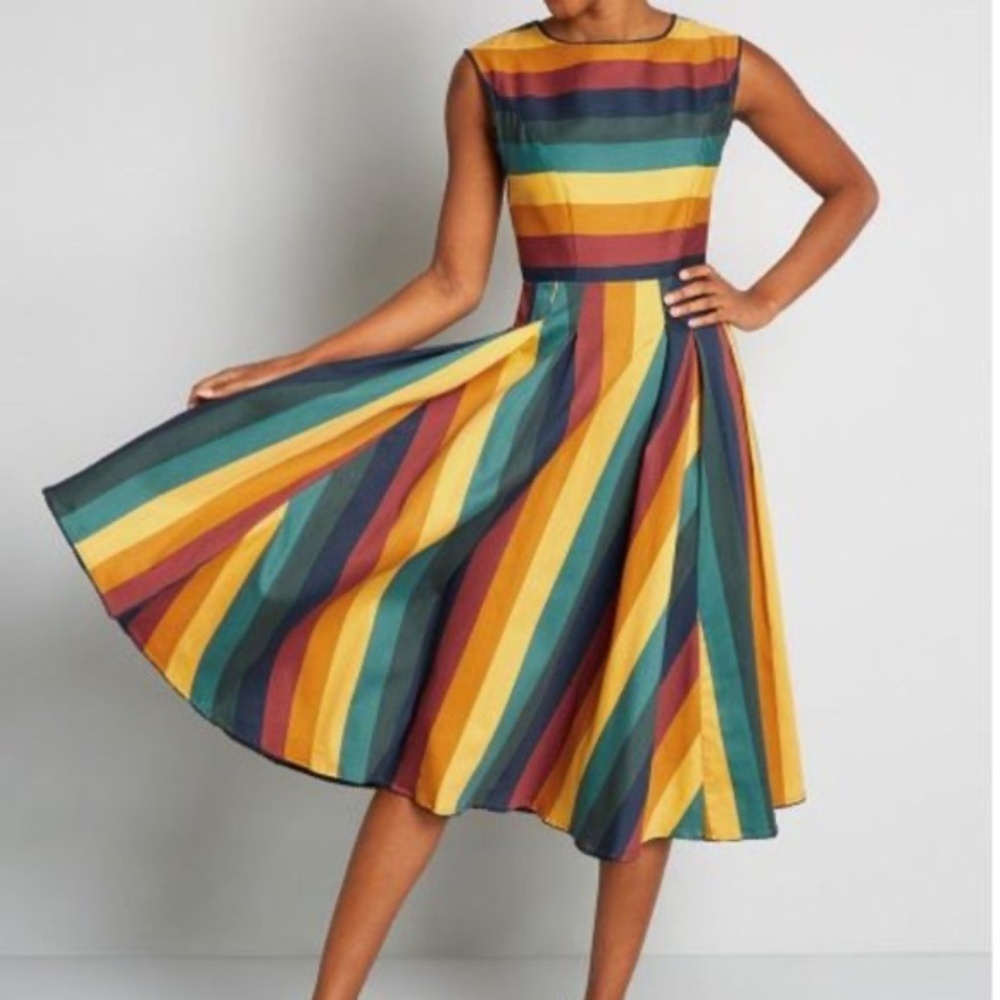 Modcloth + Bright and Beautiful "Slice of Rainbow" Striped Dress NWT